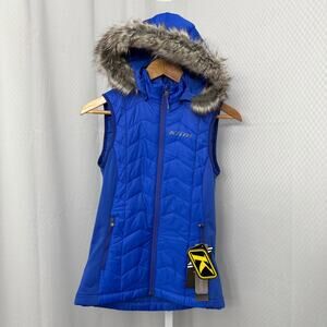 Klim Arise Vest Womens Small Blue Faux Fur Hood Full Zip Performance Insulated
